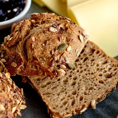 Sourdough Roll with topping, square crop for social media